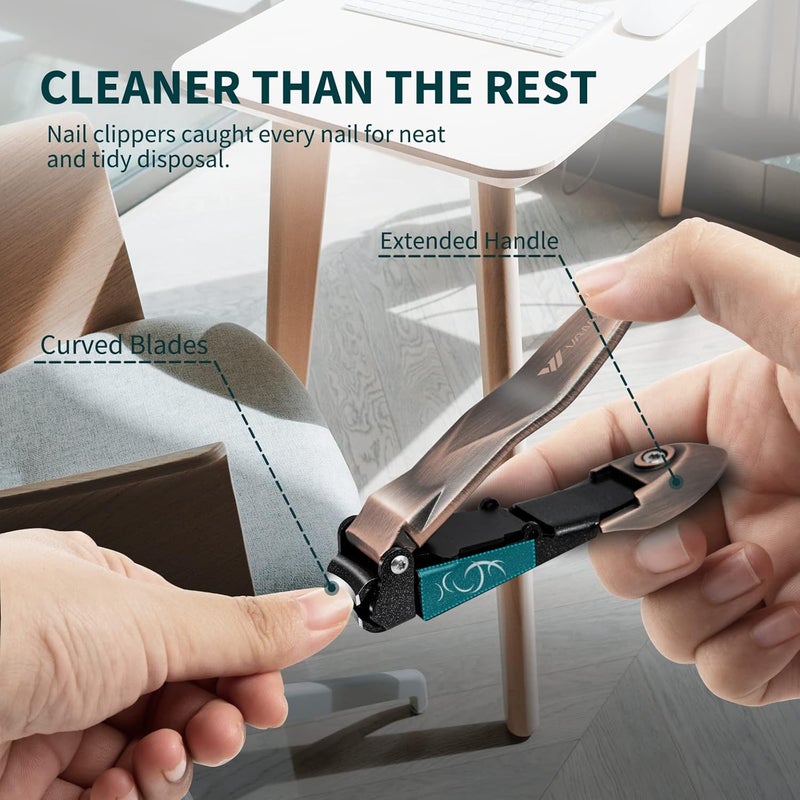 VANWIN Nail Clippers with Catcher, No Splash Fingernail Toenail Clippers with Sharp Curved Blade and Glass Nail File, Wide Jaw Opening Stainless Steel Nail Cutter Trimmer for Seniors Adult Men Women - Image 5